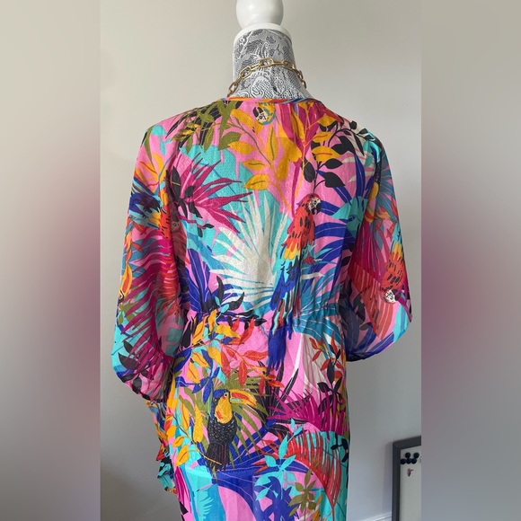 Violet Sky Plunging Neck Drawstring Waist Batwing Sleeve Multi-color Cover up - Picture 5 of 9